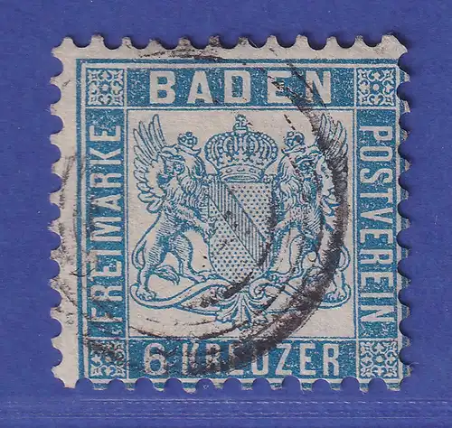 Baden 6 Kr preußischblau Wappen Mi.-Nr. 19 b gestempelt, gepr. PFENNINGER