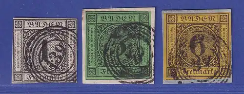 Baden 1853/54  Mi.-Nr. 5-7 gestempelt (Nr. 6 und 7 auf Briefstücken)