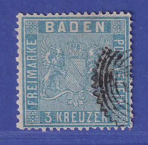 Baden 3 Kreuzer blau Wappen Mi.-Nr. 10 a gestempelt gepr. PFENNINGER