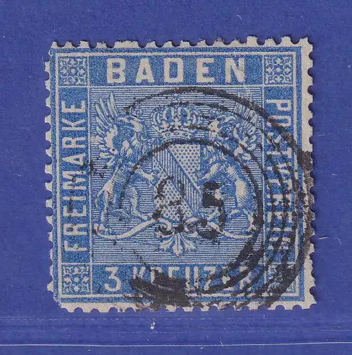 Baden 3 Kreuzer veilchenblau Wappen Mi.-Nr. 10 c O gepr. PFENNINGER ANSEHEN !