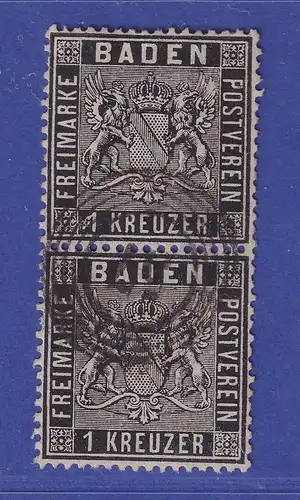 Baden 1 Kreuzer schwarz Wappen  Mi.-Nr. 9 senkrechtes Paar gestempelt