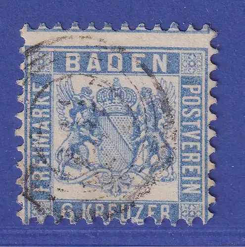 Baden 6 Kr ultramarin Wappen Mi.-Nr. 19 a O rückseitig mit Abklatsch