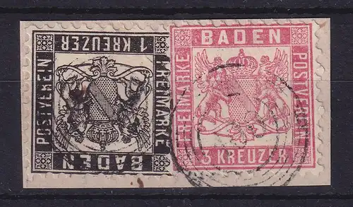 Baden Wappen Mi.-Nr. 17 a und 18 gestempelt auf Briefstück