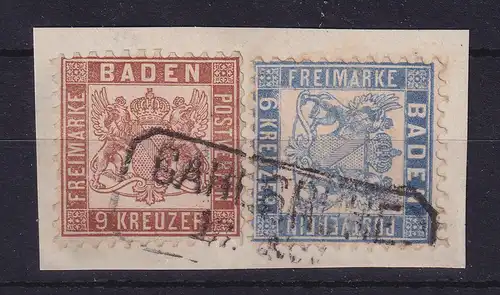 Baden Wappen Mi.-Nr. 19 a und 20 a gestempelt CARLSRUHE auf Briefstück