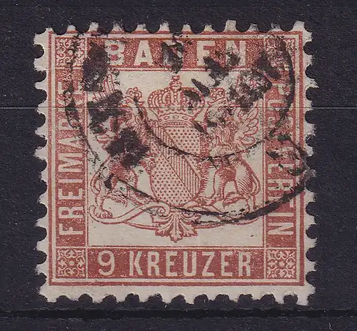 Baden 9 Kreuzer hellbraun Wappen Mi.-Nr. 20 a gestempelt gepr. PFENNINGER