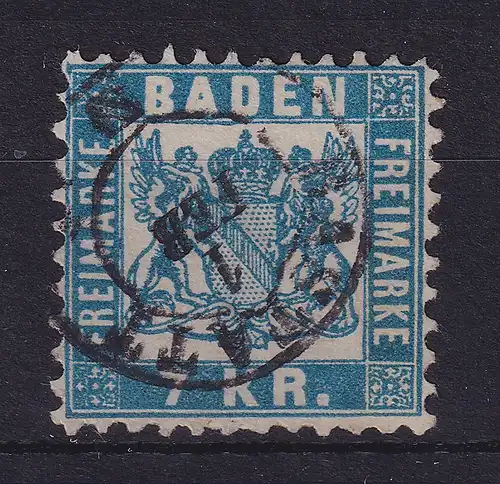 Baden 7 Kreuzer blau Wappen Mi.-Nr. 25 a  O RASTATT