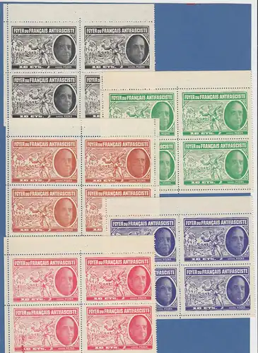 Spanien Bürgerkrieg Foyer du Francais Antifaciste Gener. Pozas 4er-Block-Satz **