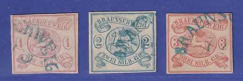 Braunschweig 1852 Wappen  Mi.-Nr. 1-3 kpl. Satz gestempelt gepr. PFENNINGER