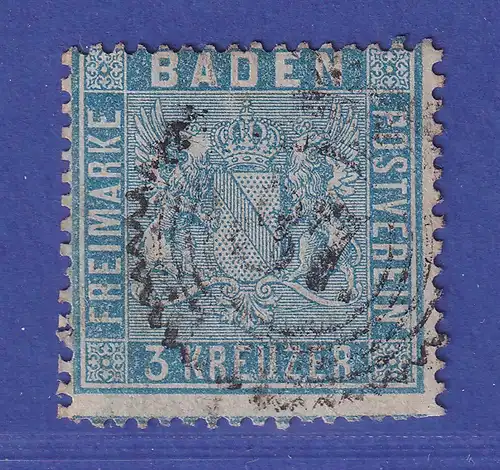 Baden 3 Kr blau Wappen Mi.-Nr. 10 a gestempelt  gepr. PFENNINGER