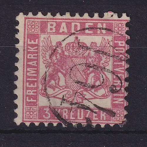 Baden 3 Kreuzer karminrot Mi.-Nr. 18 mit Bahnpost-Einkreisstempel 164
