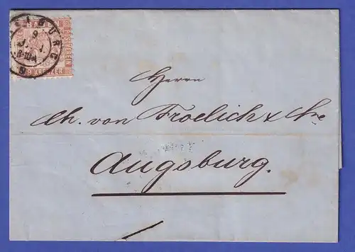 Baden 9 Kr rötlichbraun  Mi.-Nr. 20 a  mit Zweikreisstempel FREIBURG 1867