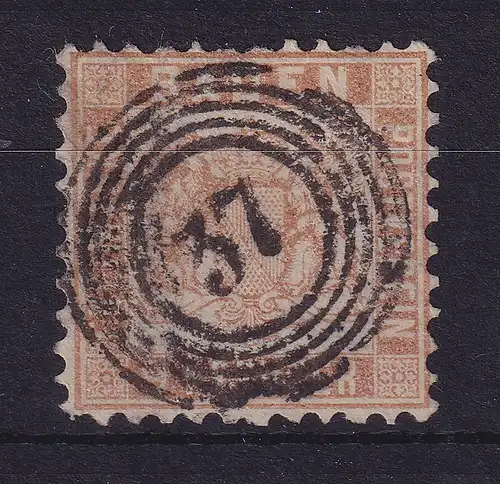 Baden 9 Kreuzer fahlbraun  Mi.-Nr. 20 ba  mit Nummernstempel 37 ENDINGEN