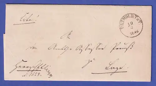 Preußen 1846 Vorphila-Brief mit schwarzem Einkreisstempel DETMOLD T.&T.