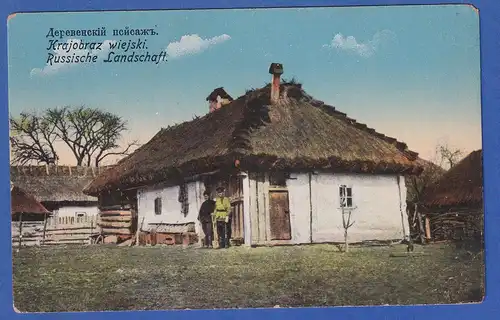 Alte AK Russland Krajobraz wiejski / russische Landschaft, Bauernhaus gel. 1917
