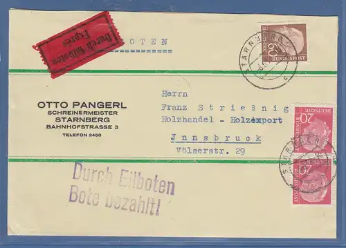 Bund Heuss Eil-Brief 1958 gelaufen von STARNBERG nach Innsbruck