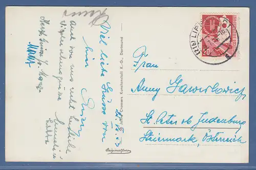 Bund 1953 20Pfg Verkehrsausstellung Mi.-Nr. 169 als EF auf AK nach Österreich