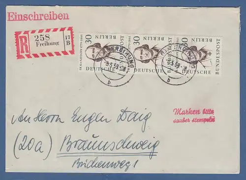 Berlin Savigny Mi.-Nr. 170 3x als MEF auf R-Brief von Freihung n. Braunschweig