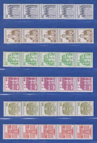Bund 1987 Burgen&Schlösser Letterset 6 Werte jeweils 5er-Streifen ** 