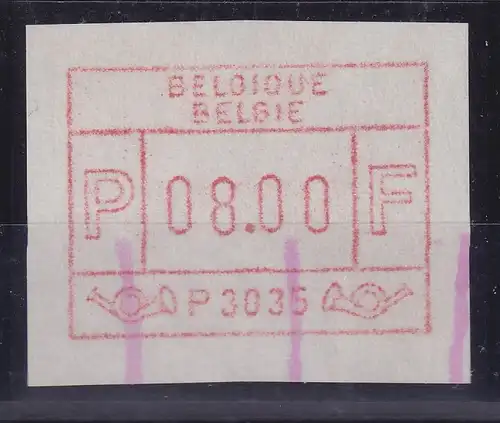 Belgien FRAMA-ATM P3035 Arlon mit ENDSTREIFEN-Ende Wert 08,00  Bfr. **