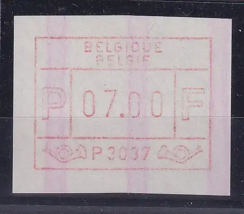 Belgien FRAMA-ATM P3037 Bastogne mit ENDSTREIFEN ** Wert 07,00  Bfr.