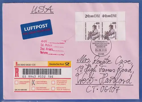 Bund SWK 400er Mi.-Nr. 2211 OR-Paar als MEF auf Lp-R-Brief in die USA