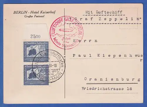 Dt. Reich LZ 129 Fahrt ins Sudetenland 1.12.1938 Karte mit MEF 2x Mi.-Nr. 669