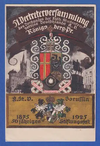 Königsberg Karte des Kath. Studentenvereins Borussia Königsberg Pr. 1875-1925