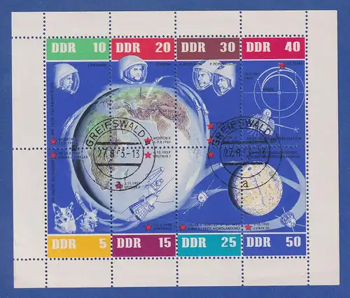 DDR 1962 Weltraum-Kleinbogen Mi.-Nr. 926-33 mit Tages-O GREIFSWALD  Ansehen !