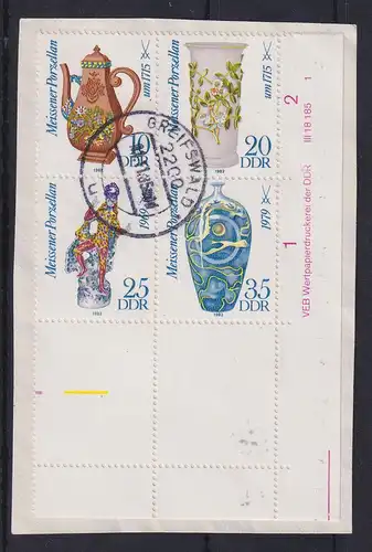 DDR 1982 Porzellan Mi.-Nr. 2667-70 ER-Viererbl. mit Leerfeld echt O GREIFSWALD