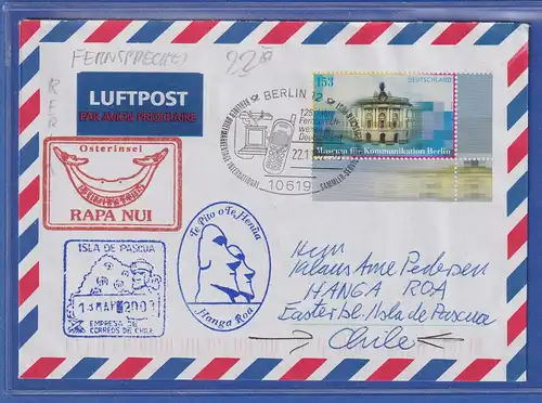 Bund 2002 Museum 153Pfg auf Lp-Brief mit So.-O BERLIN gel nach Chile Osterinsel