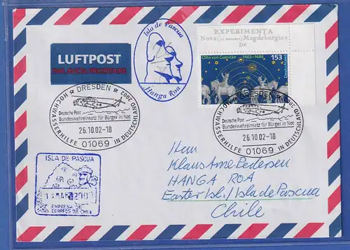 Bund 2002 Guericke 153Pfg auf Lp-Brief mit SoO DRESDEN gel nach Chile Osterinsel