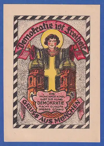 Postkarte 1946 Demokratie ist Freiheit Gruss aus München, Münchner Kindl 