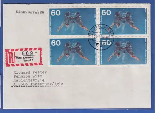 Bund 1977 Runge Mi-Nr. 940 VB als MEF auf R-Brief v. KREUZTAL n. Österreich