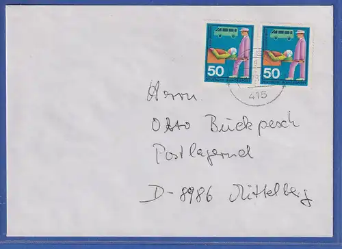 Bund 1970 Hilfsdienste 50Pfg Mi-Nr 633 Paar auf Brief. n. Mittelberg Kleinwals.