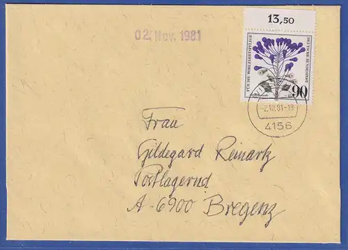 Bund 1980 Wohlfahrt Mi-Nr 1062 Oberrandstück EF ab WILLICH n. Österreich
