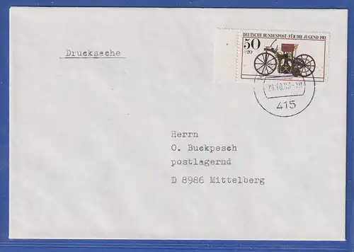 Bund 1983 Jugend Mi-Nr. 1168 EF auf Brief von Krefeld nach Mittelberg KWT 