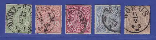 Norddeutscher Postbezirk 1868 Guldenwährung Mi.-Nr. 7-11 gestempelt 
