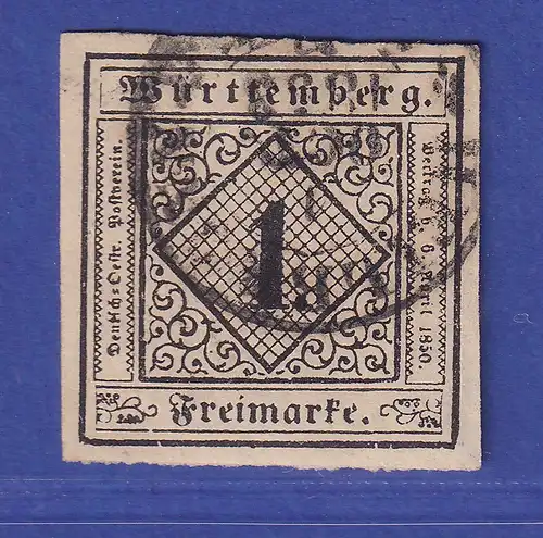 Württemberg 1 Kreuzer Mi.-Nr. 1 a gestempelt gepr. PFENNINGER