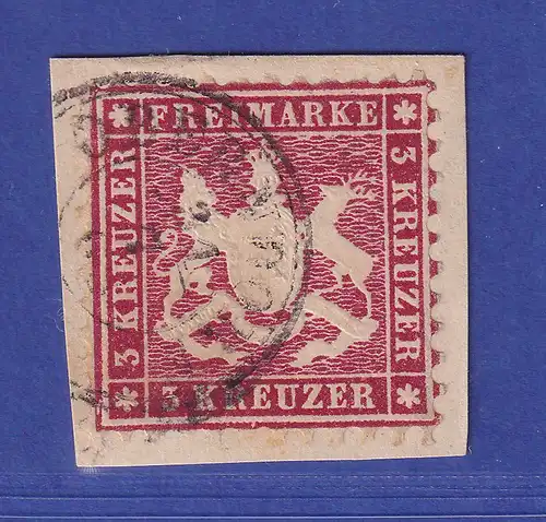 Württemberg Wappen 3 Kreuzer  Mi.-Nr. 26 d  O auf Briefstück gepr. THOMA BPP