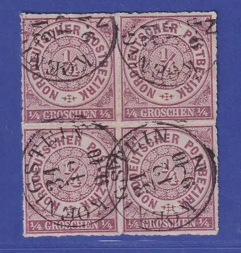 Norddeutscher Postbezirk 1/4 Groschen Mi.-Nr. 1 a Viererblock gestempelt 