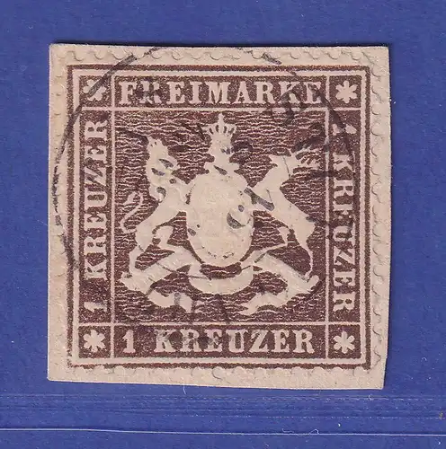 Württemberg Wappen 1 Kreuzer  Mi.-Nr. 16 y b  O auf Briefstück gepr. THOMA BPP
