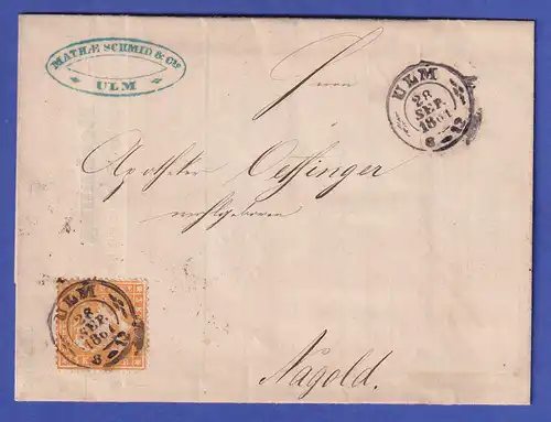 Württemberg 1861 Mi.-Nr.17 ya mit O ULM auf Brief nach Nagold