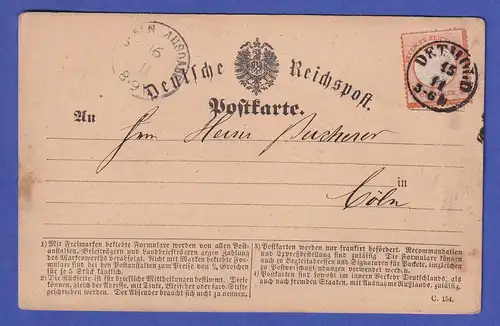 Deutsches Reich 1872  Mi.-Nr. 18 als EF auf Postkarte mit O DETMOLD nach Köln