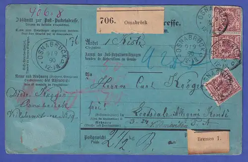 Deutsches Reich 1890  Mi.-Nr. 50 ba als MEF auf Paketkarte O OSNABRÜCK gepr. BPP