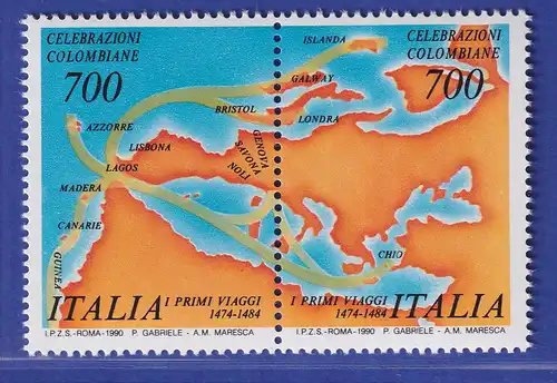 Italien 1989 Landkarte mit Route der ersten Seereisen  Mi-Nr 2103-04 **