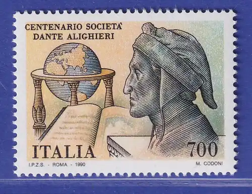 Italien 1990 Dante Allghieri Dichter, M. Behaims Erdapfel, Buch  Mi-Nr. 2153 **