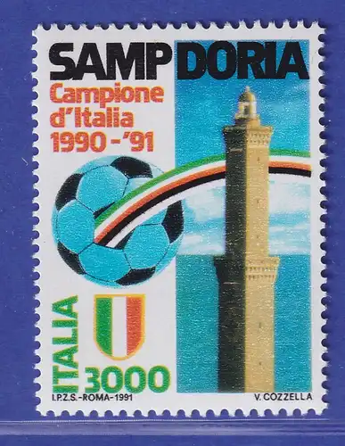 Italien 1991 Fußballmeisterschaft 1990/91 durch Sampdoria Genua  Mi-Nr. 2184 **