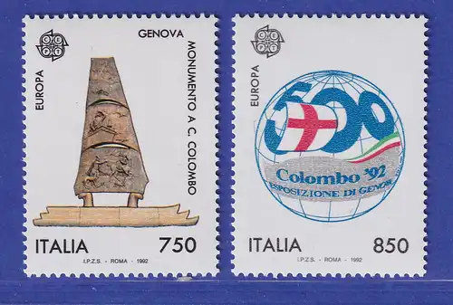 Italien 1992 Kolumbus-Denkmal,Genua und Weltkugel COLOMBO `92 Mi-Nr. 2213-14 **