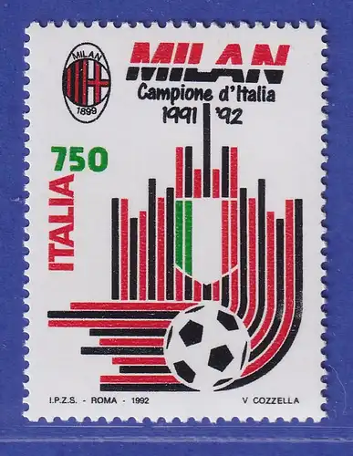 Italien 1992 Fußballmeisterschaft 1991/92 durch den AC Mailand Mi-Nr. 2233 **