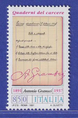 Italien 1997 Antonio Gramsci, Politiker  Mi-Nr. 2494 **